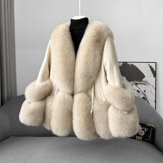 Diana Cream Jacket with Natural Fur XL