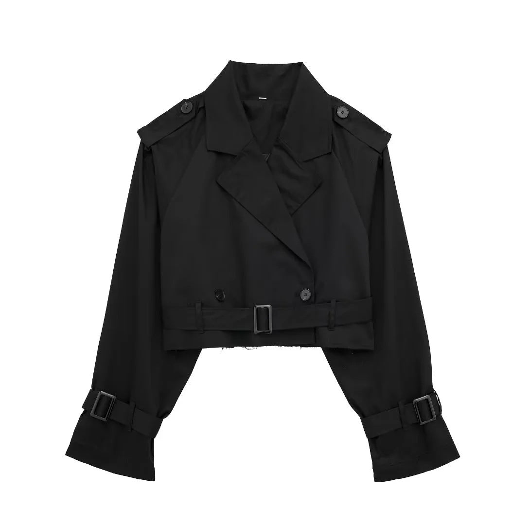 Women's Buttoned Short Cut Cropped Trench Coat