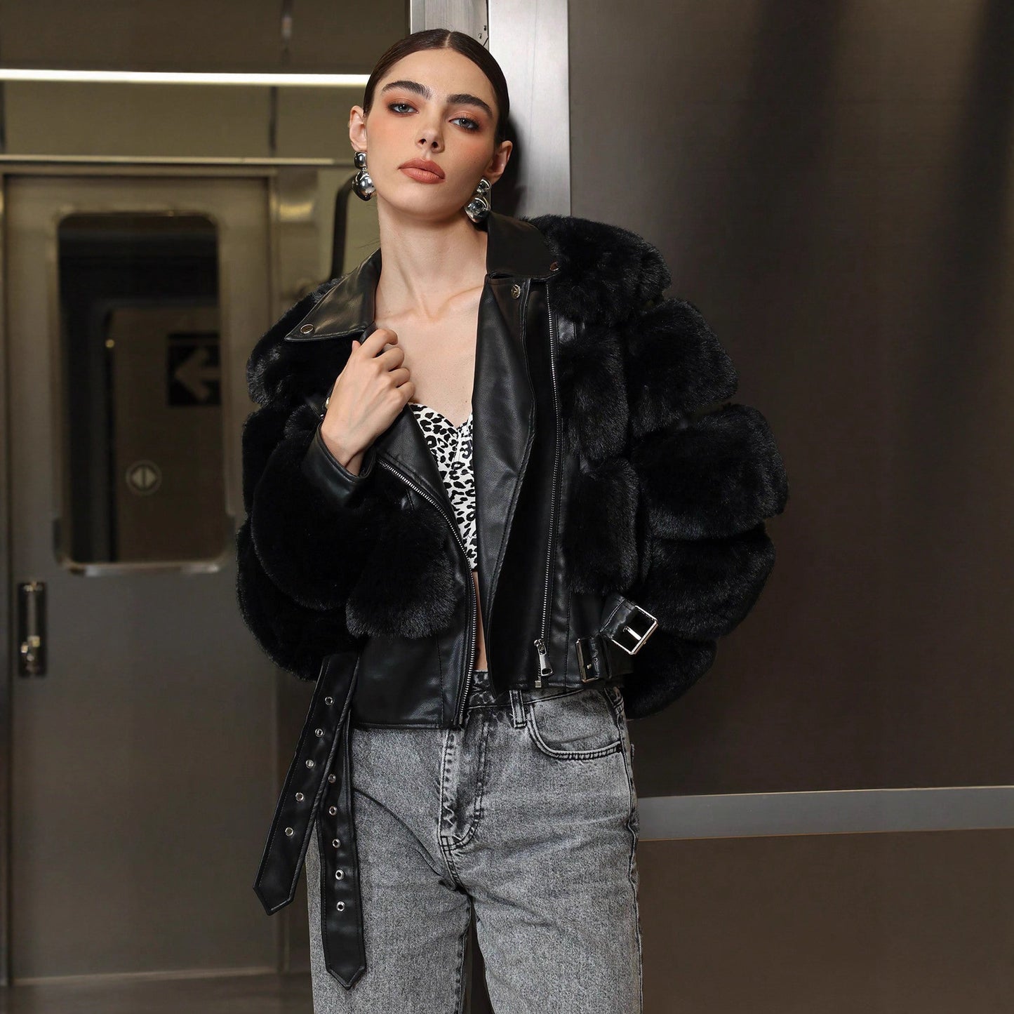 Luna PU Jacket with Fur