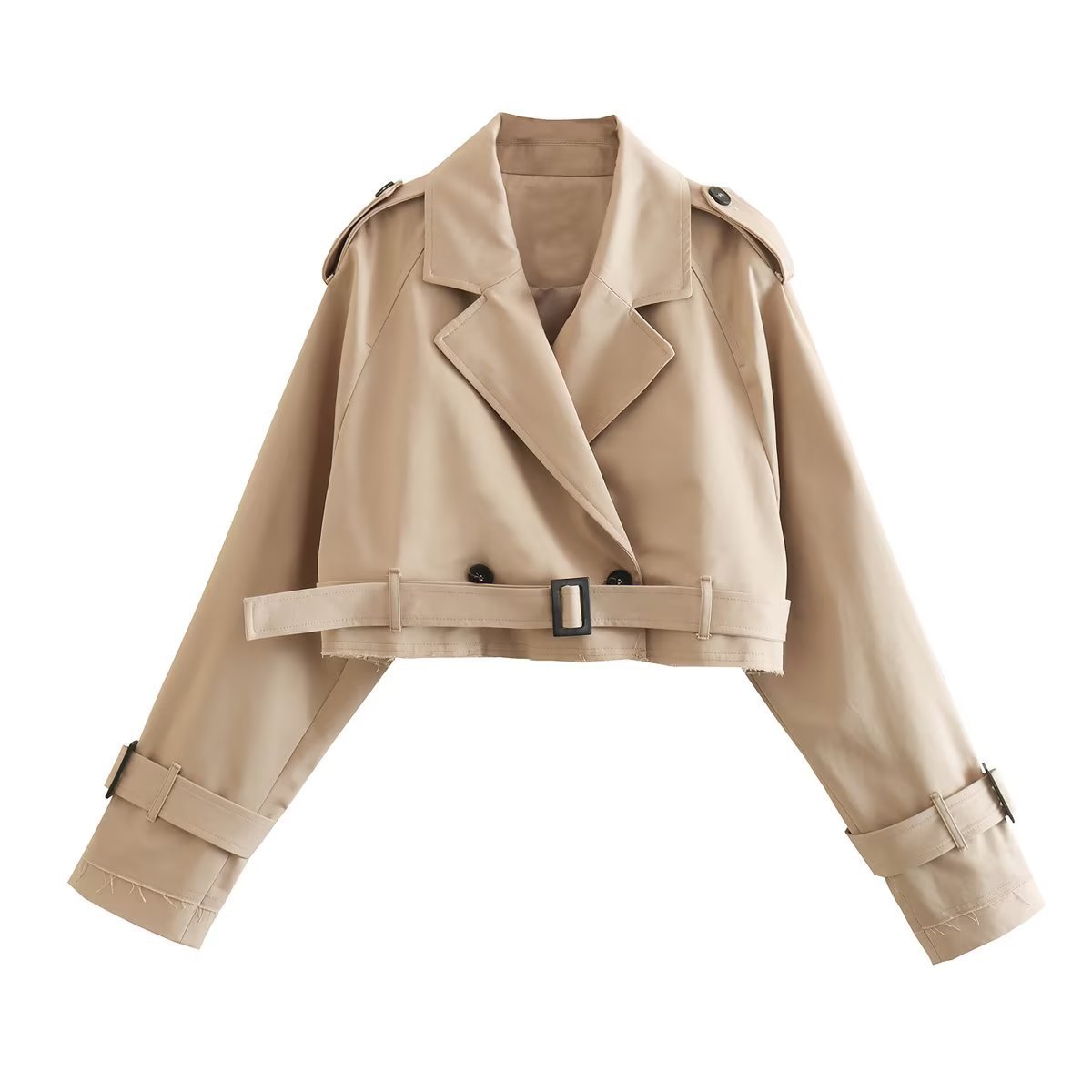 Women's Buttoned Short Cut Cropped Trench Coat