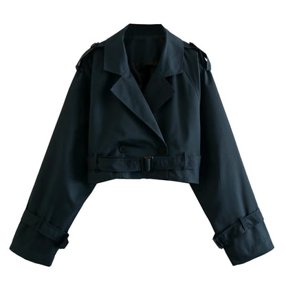 Women's Buttoned Short Cut Cropped Trench Coat