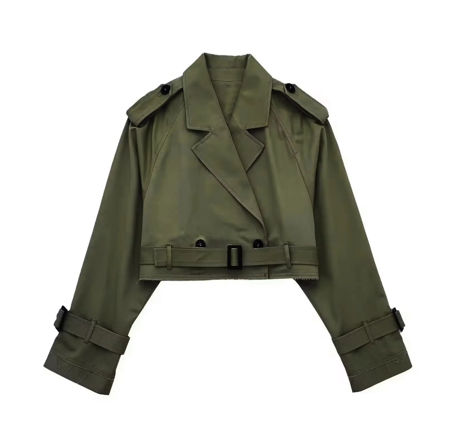 Women's Buttoned Short Cut Cropped Trench Coat