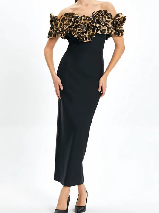 Hit Color Spliced Appliques Slimming Dresses for Womne Slash Neck Sleeveless High Waist Temperament Dress Female