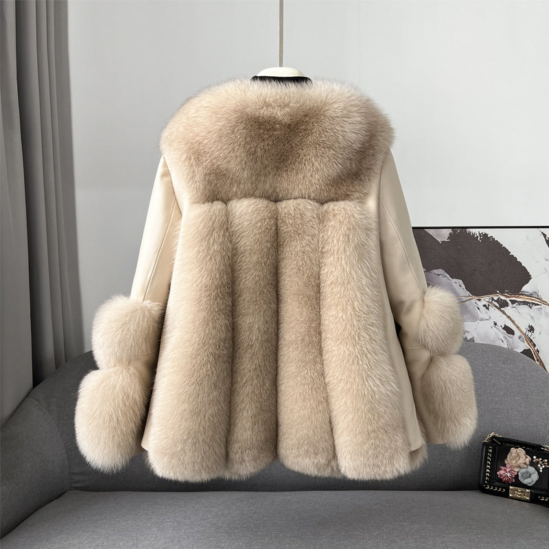 Diana Creme Jacke mit Naturfell XL