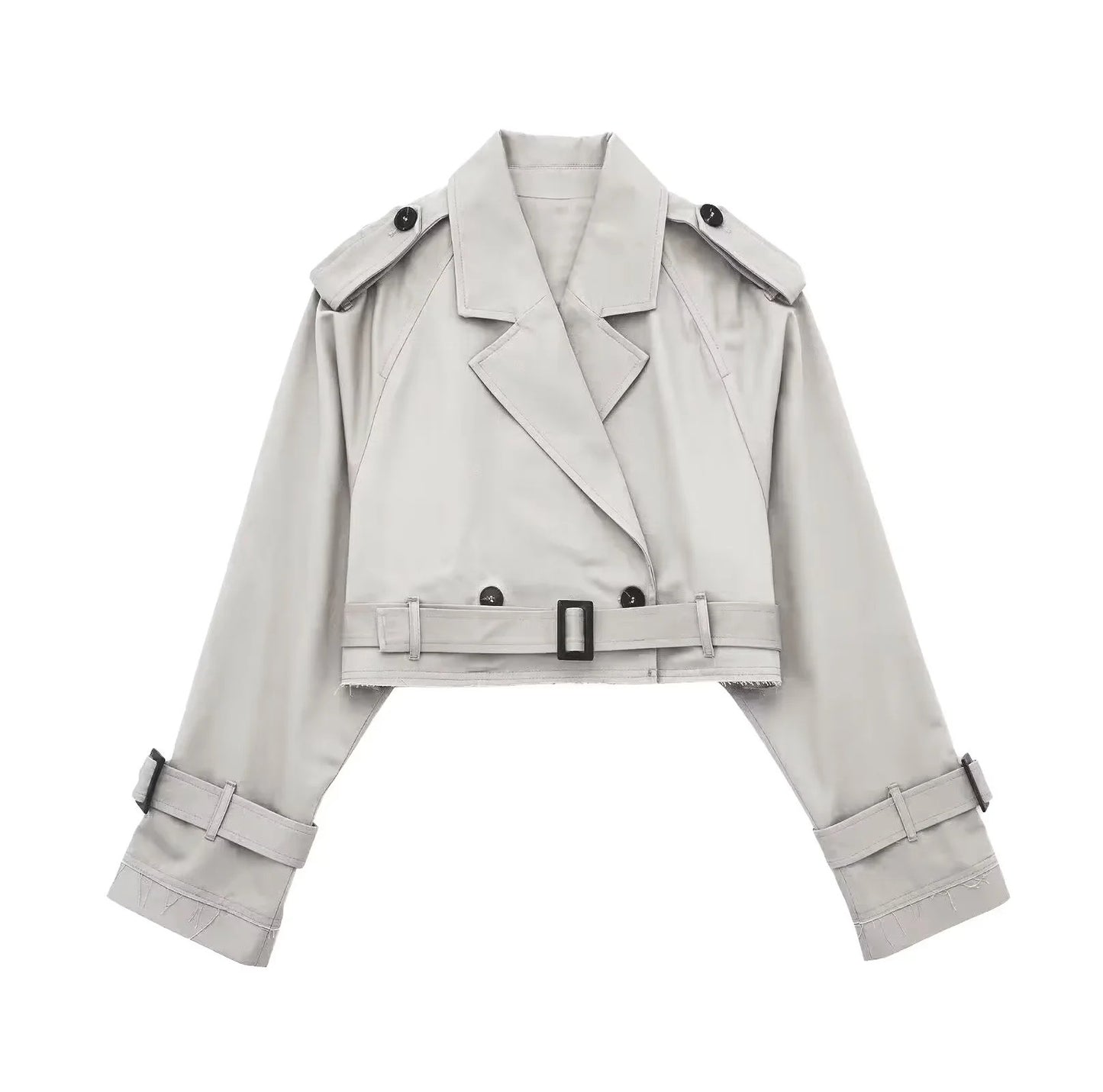 Women's Buttoned Short Cut Cropped Trench Coat