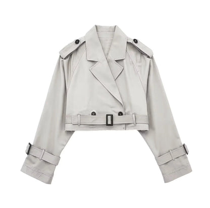 Women's Buttoned Short Cut Cropped Trench Coat