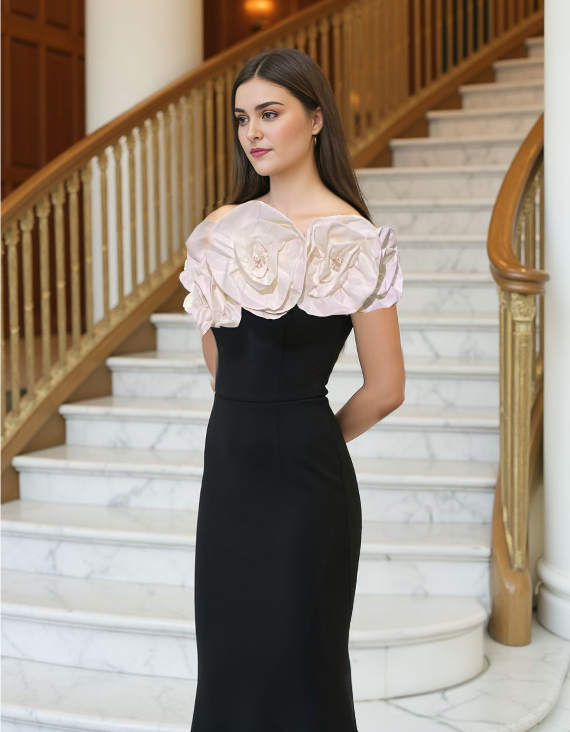 Dalia Dress (XS-XL, White, Red, Gold)