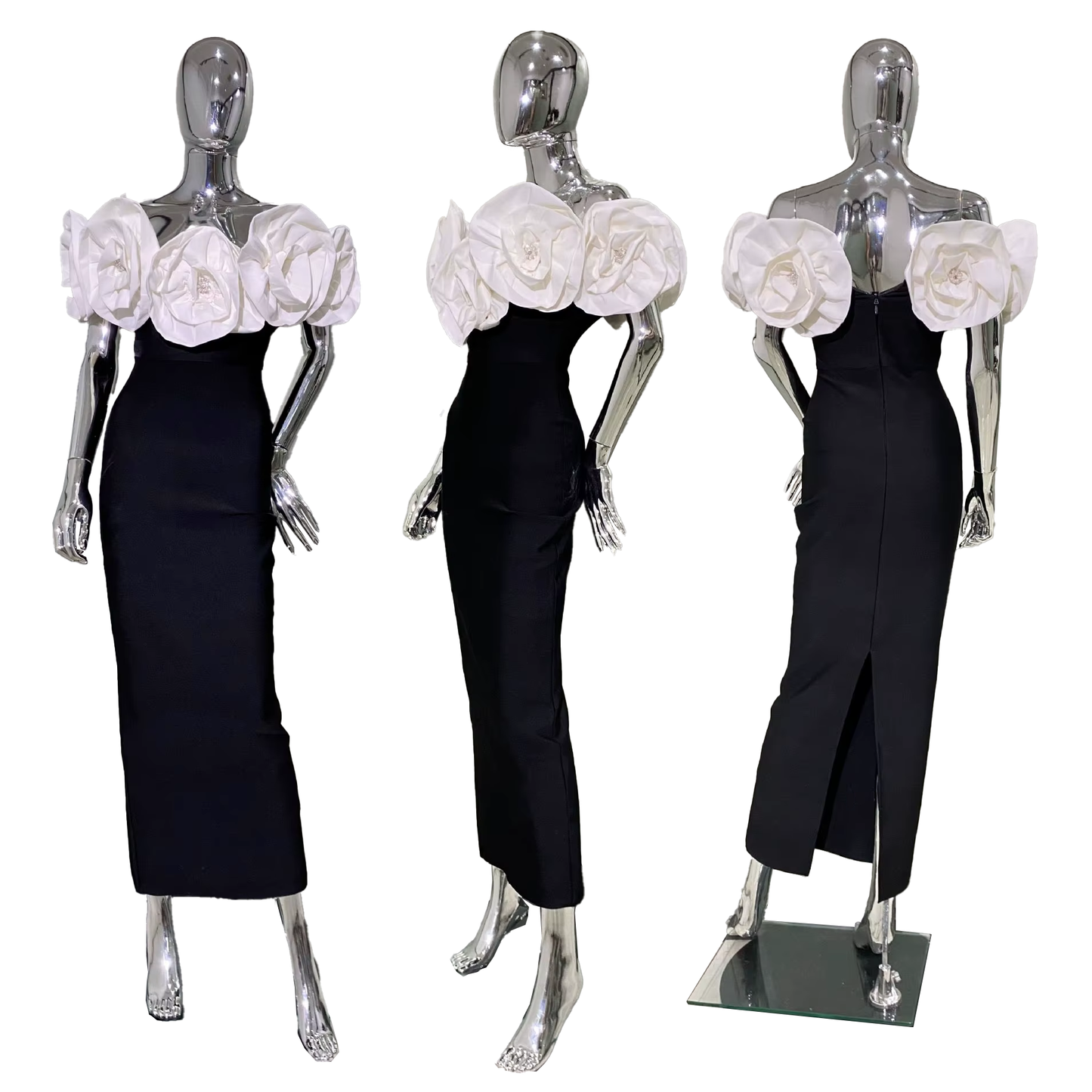 Dalia Dress (XS-XL, White, Red, Gold)